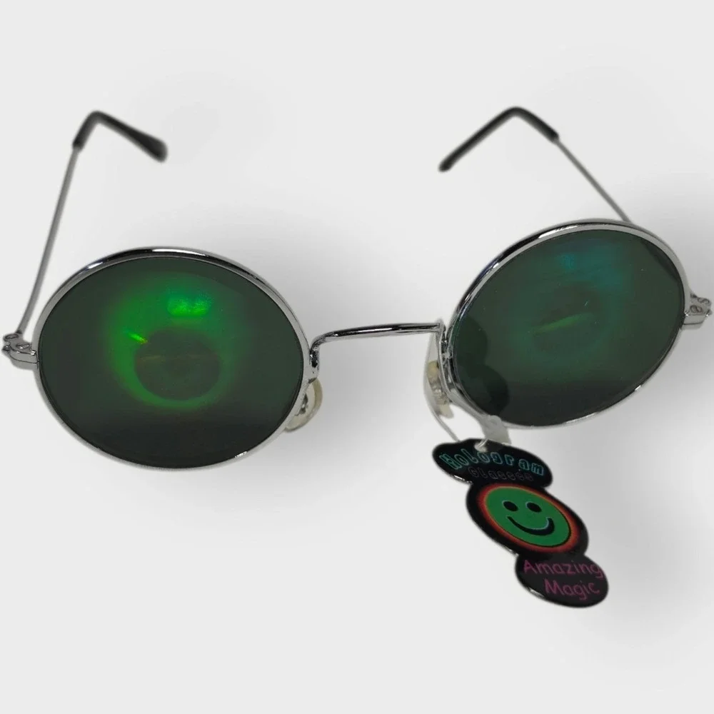 NEW‎ 90s ROUND CRAZY EYES Hologram Sunglasses, Unworn Original Vintage Glasses